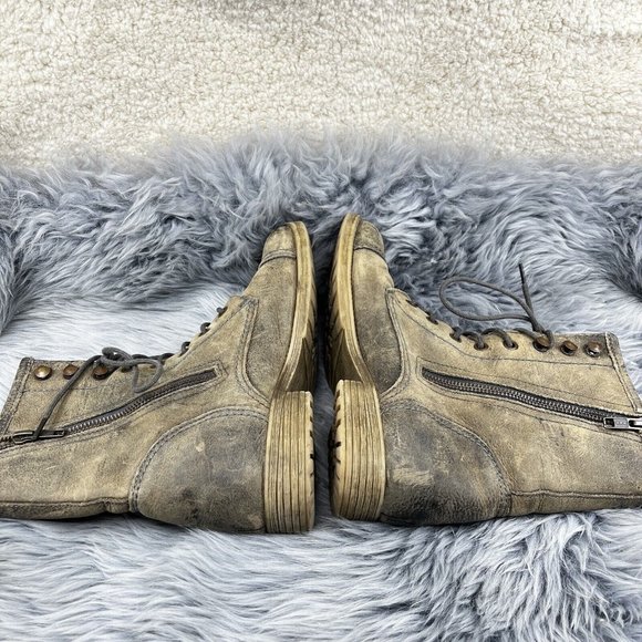 Vintage Bed Stu Distressed Military Combat Leather Boots Gray Beige Size 6.5 - Picture 7 of 11